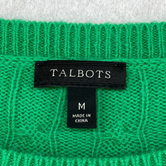 TALBOTS Sweater M Lambswool Blend Cable Ribbed Jumper Button Shoulder Green - Picture 4 of 11